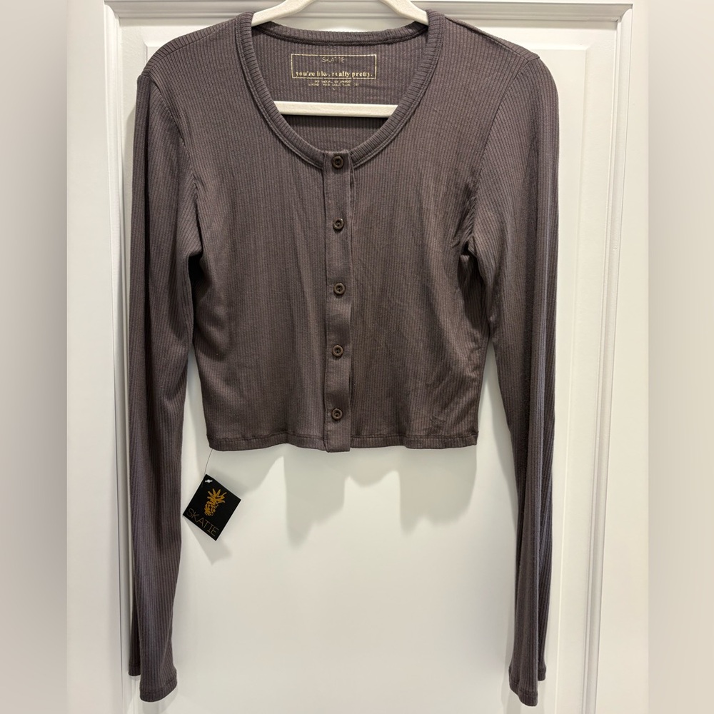 Skatie Ribbed Button-Up Cropped Cardigan - Size L NWT